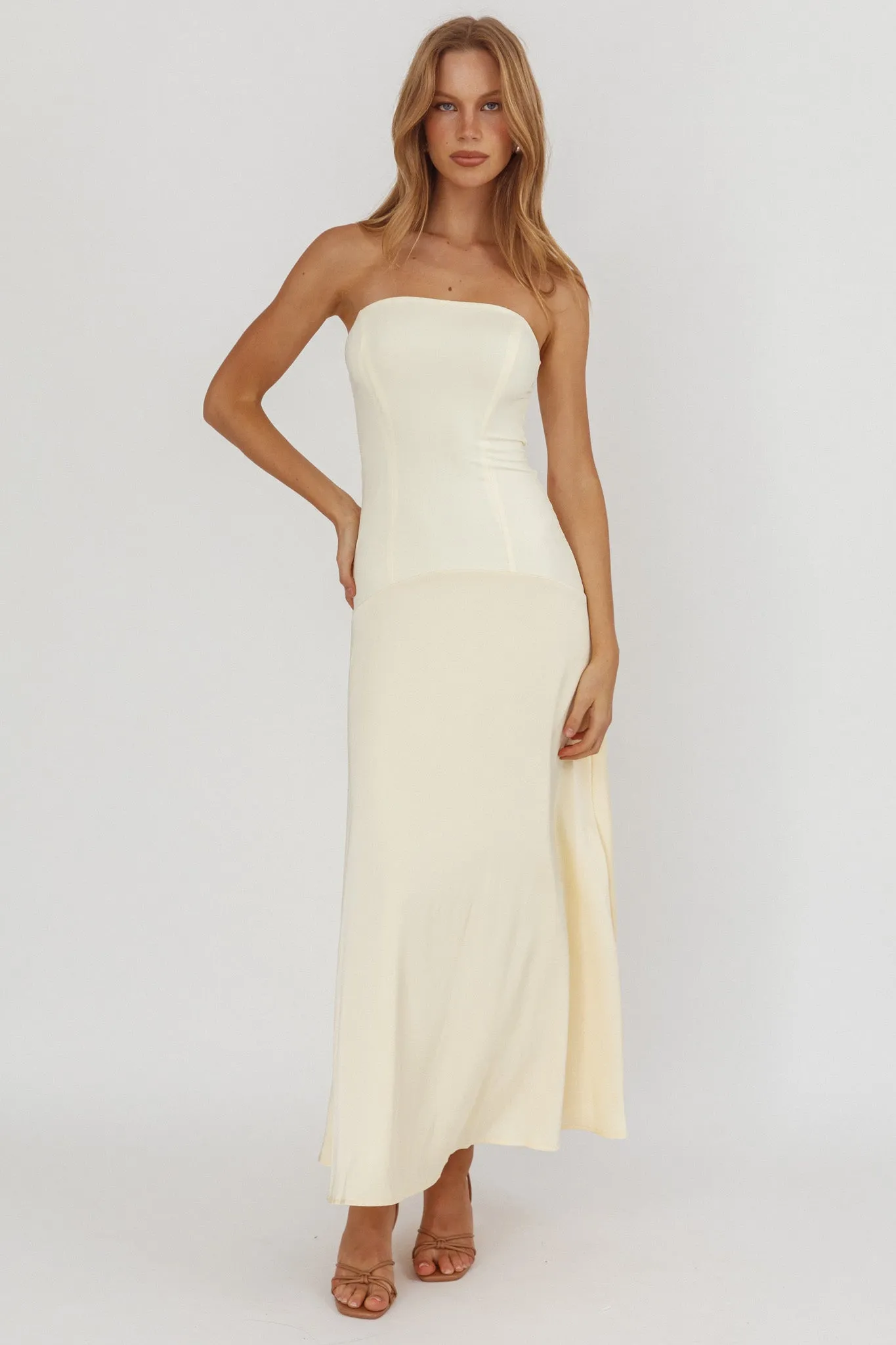 Star Avenue Strapless Drop Waist Maxi Dress Butter sold by Selfie Leslie product image thumbnail 4
