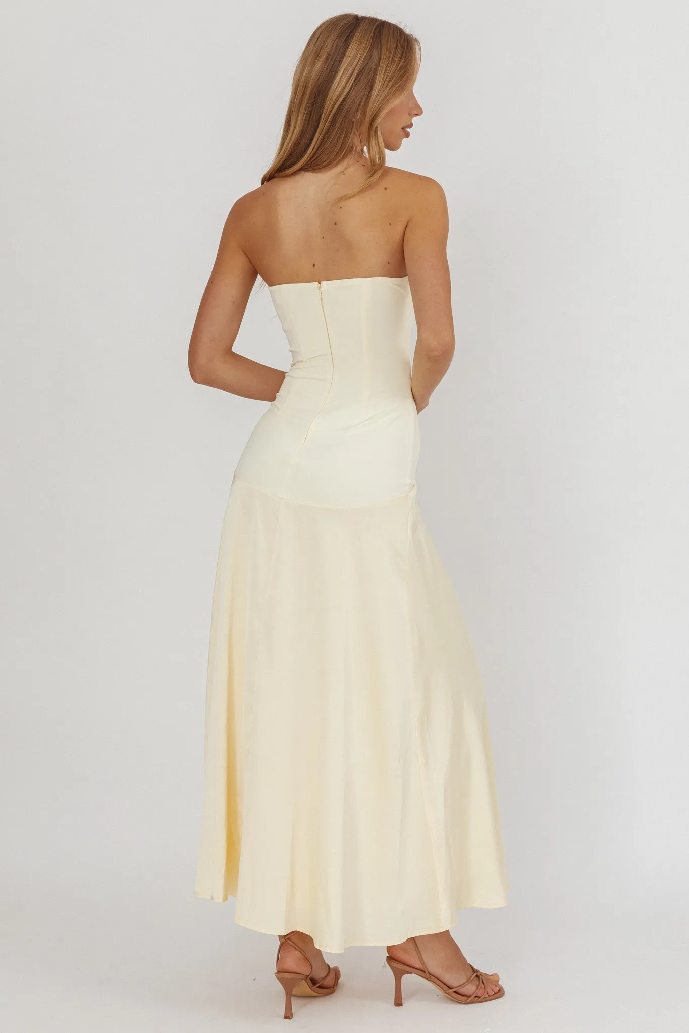 Star Avenue Strapless Drop Waist Maxi Dress Butter sold by Selfie Leslie product image thumbnail 2