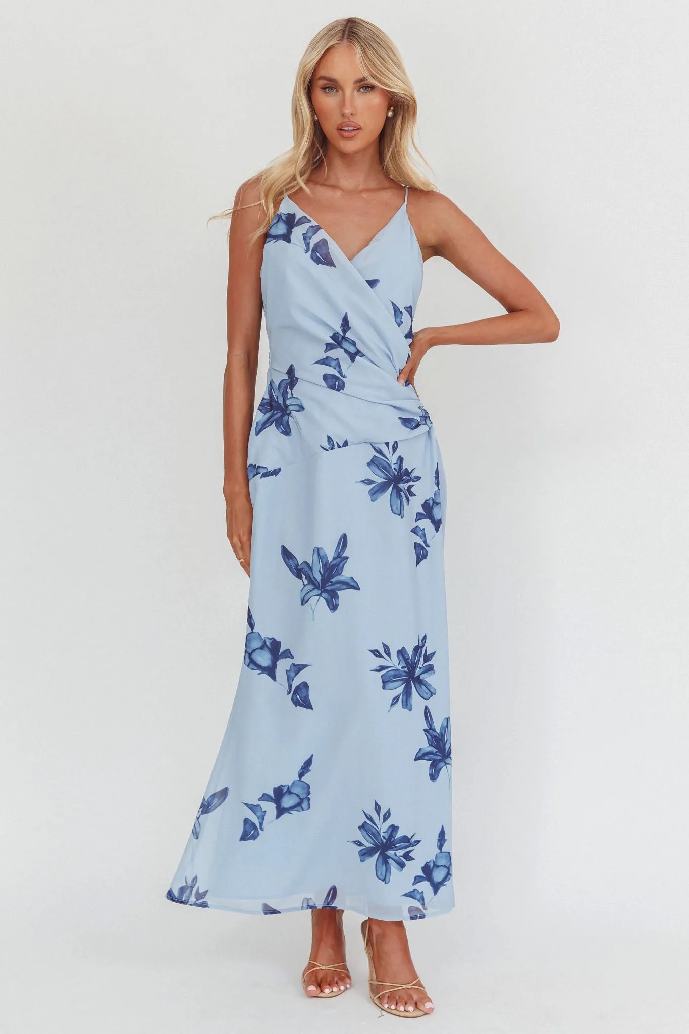 Lexxi Crossover Gathered Waist Maxi Dress Floral Blue sold by Selfie Leslie product image thumbnail 5
