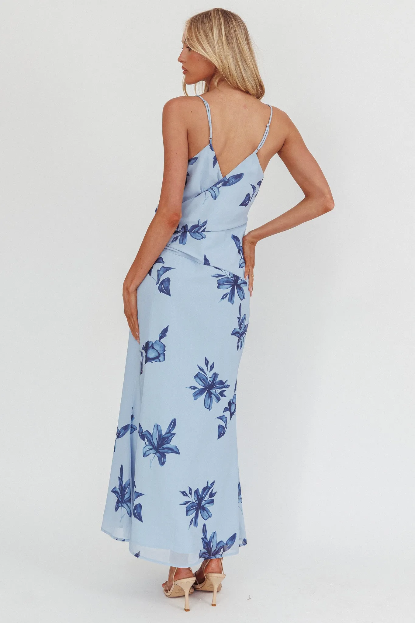 Lexxi Crossover Gathered Waist Maxi Dress Floral Blue sold by Selfie Leslie product image thumbnail 3