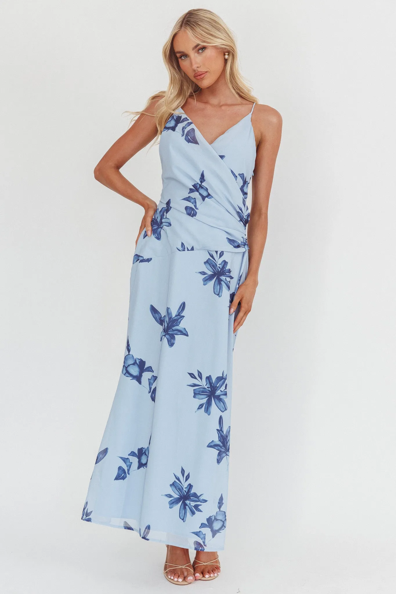 Lexxi Crossover Gathered Waist Maxi Dress Floral Blue sold by Selfie Leslie product image thumbnail 4