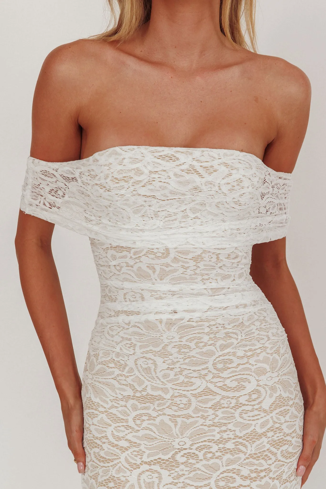 Flutters Off-Shoulder Lace Maxi Dress White sold by Selfie Leslie product image thumbnail 3