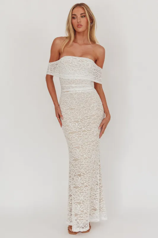 Flutters Off-Shoulder Lace Maxi Dress White sold by Selfie Leslie