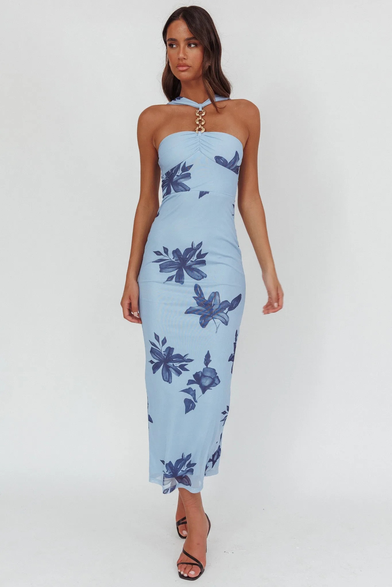 Maretha Gold Link Neckline Maxi Dress Lily Blue sold by Selfie Leslie