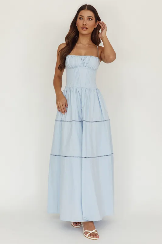 Heavenly Glow Gathered Bust A-Line Maxi Dress Blue sold by Selfie Leslie
