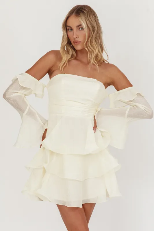 Giavana Off-Shoulder Layered Mini Dress Cream sold by Selfie Leslie
