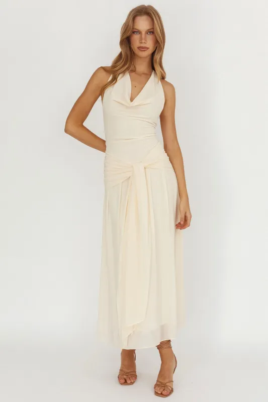 Maretha Cowl Halterneck Maxi Dress Butter sold by Selfie Leslie