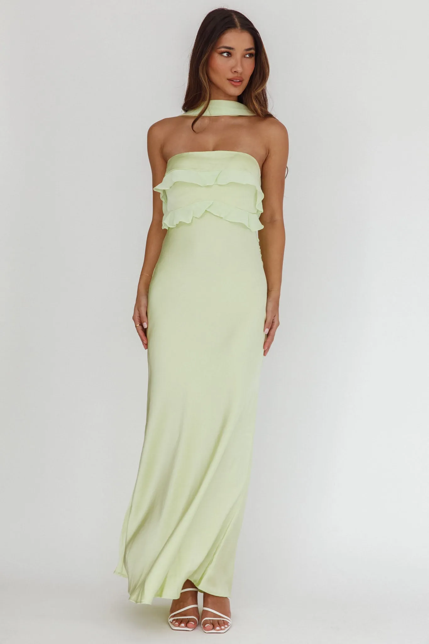 Damsel Reverse Halter Frill Trim Maxi Dress Sage sold by Selfie Leslie product image thumbnail 5