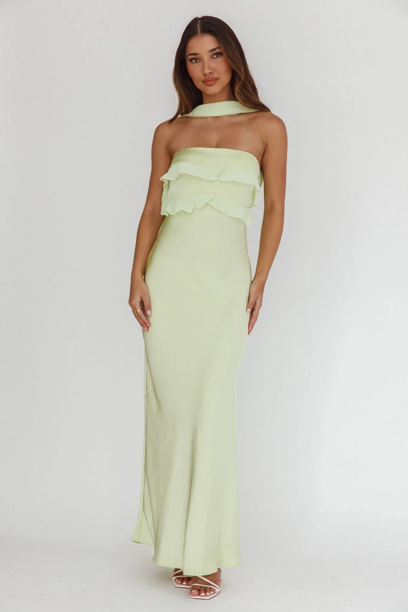 Damsel Reverse Halter Frill Trim Maxi Dress Sage sold by Selfie Leslie product image thumbnail 3