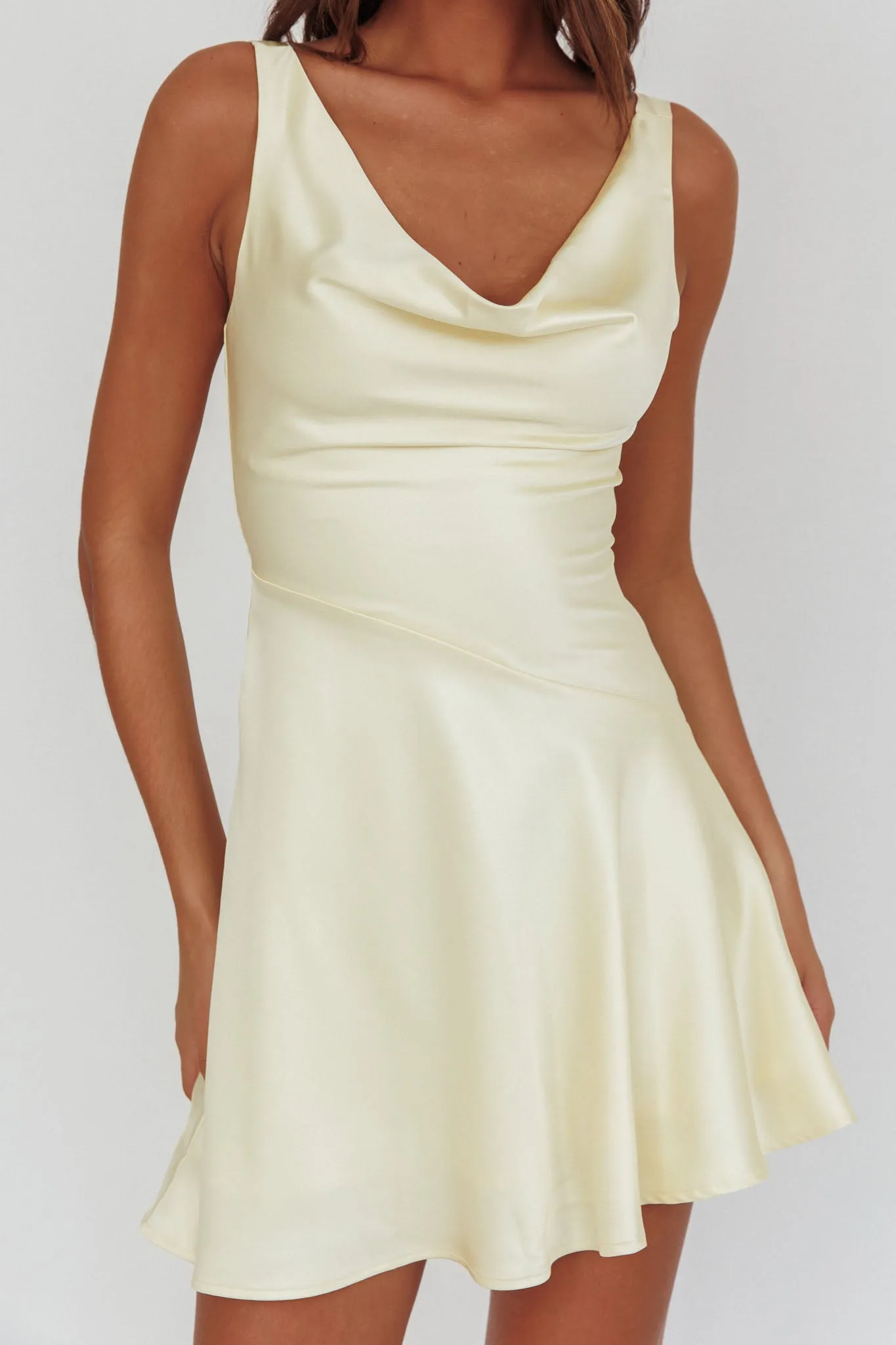 Brigid Cowl Neck Scoop Back Mini Dress Butter sold by Selfie Leslie product image thumbnail 3