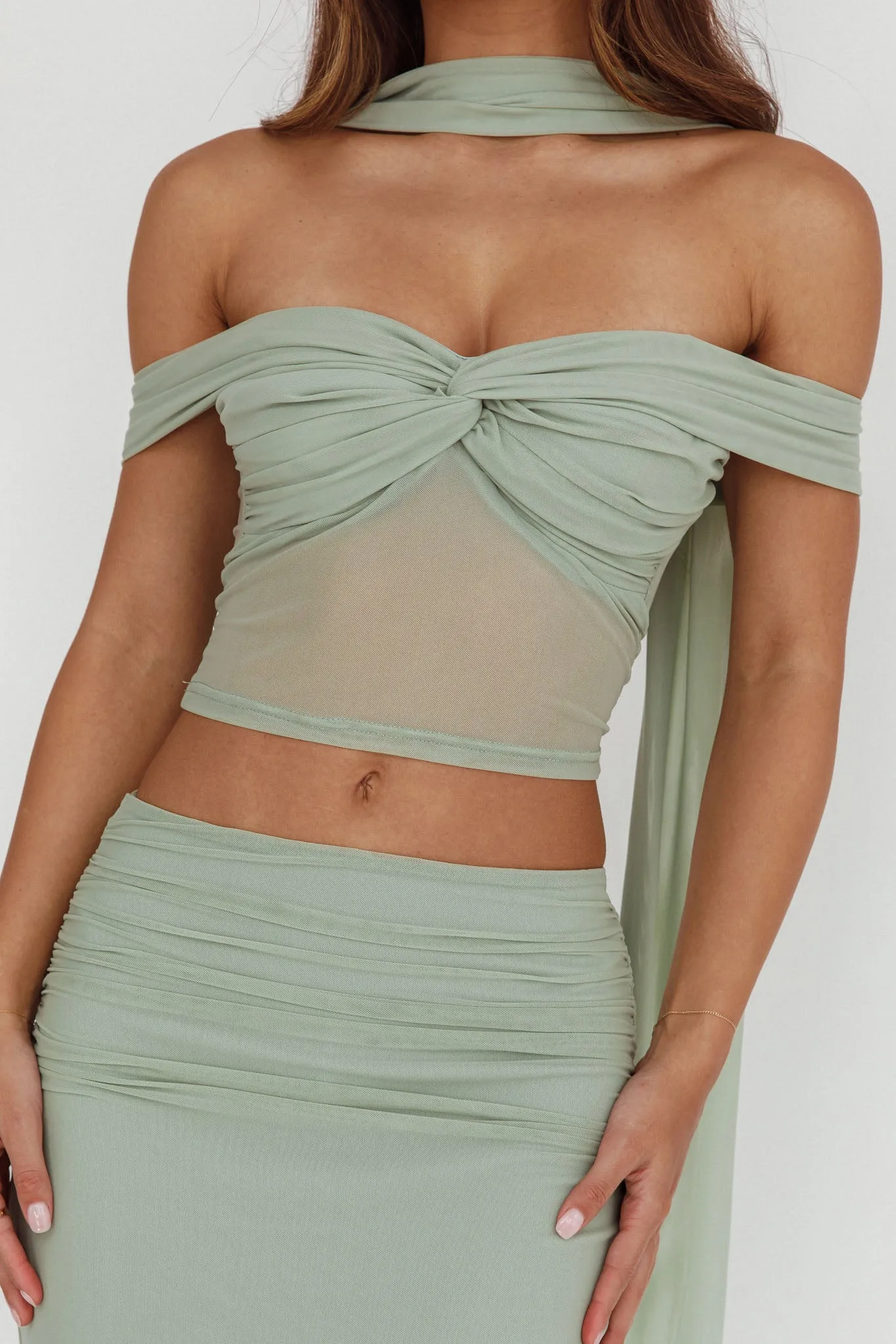 All The Lights Off-Shoulder Crop Top Sage sold by Selfie Leslie product image thumbnail 4