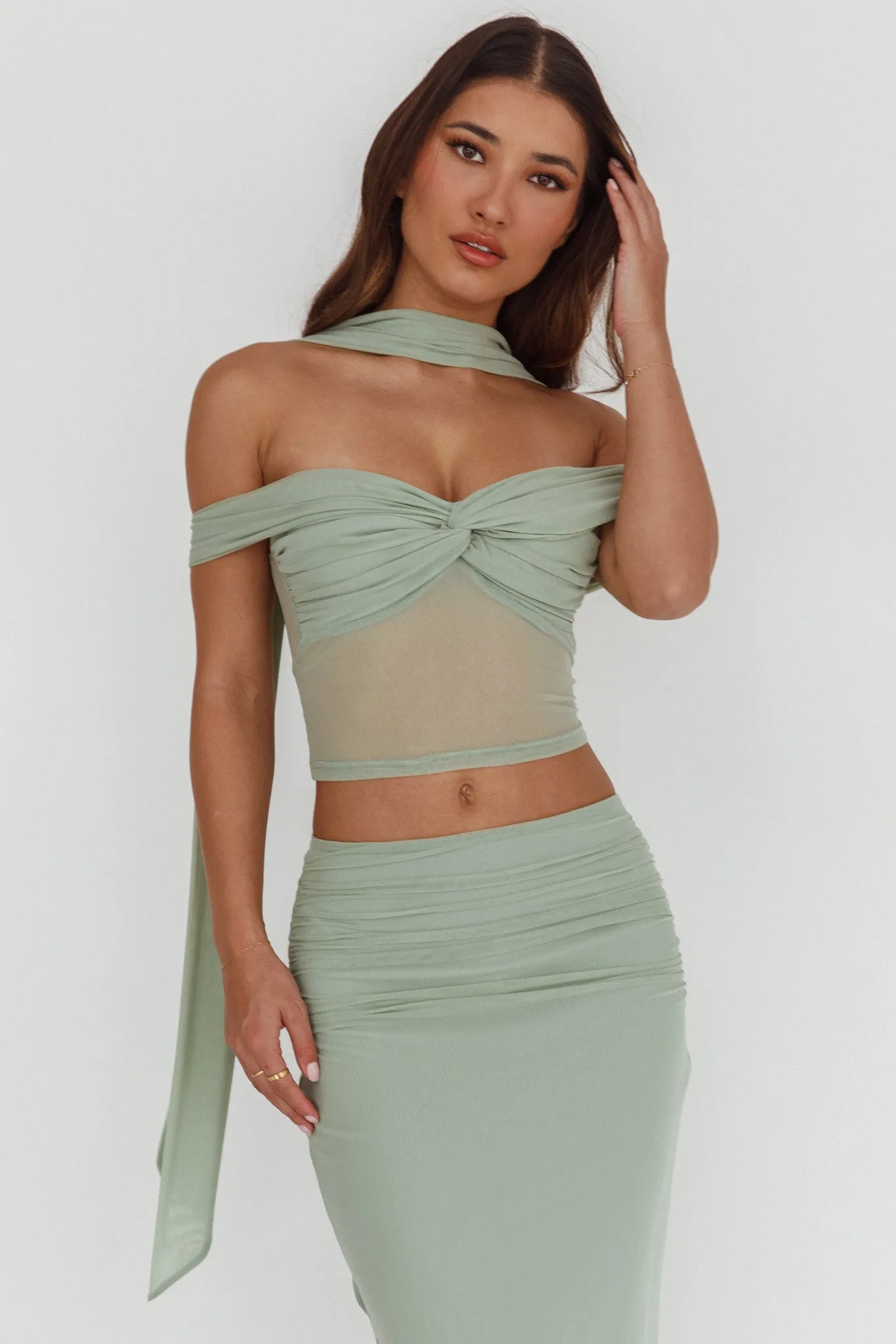 All The Lights Off-Shoulder Crop Top Sage sold by Selfie Leslie product image thumbnail 5