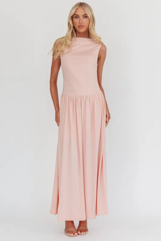 Dorothea High Cowl Open Back Maxi Dress Dusty Pink sold by Selfie Leslie