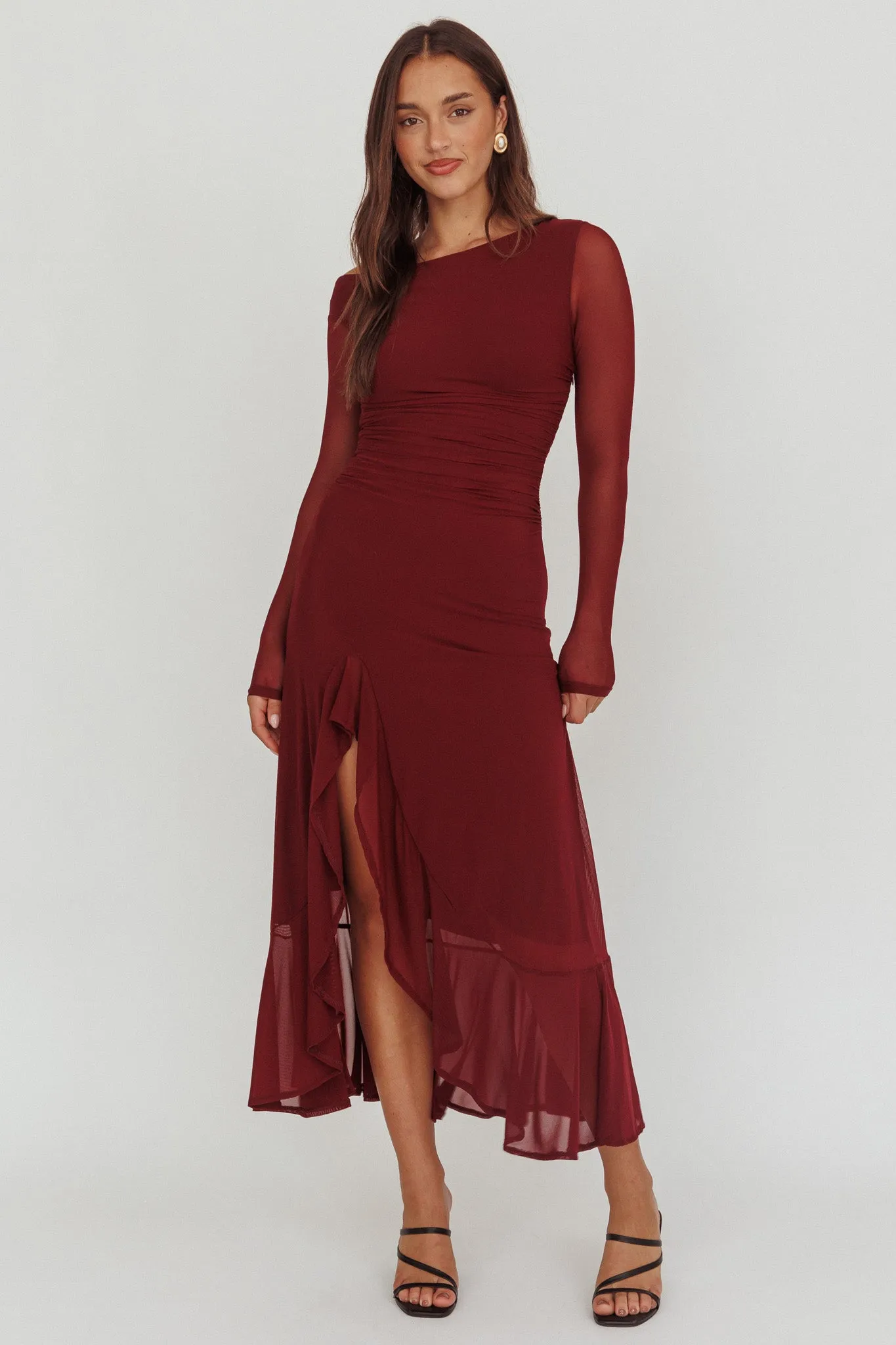 Moonlit Magic Long Sleeve Maxi Dress Wine sold by Selfie Leslie product image thumbnail 4