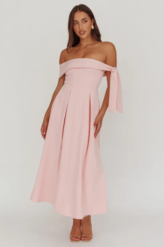 Aurora Sky Off-Shoulder Box Pleat Midi Dress Pink sold by Selfie Leslie