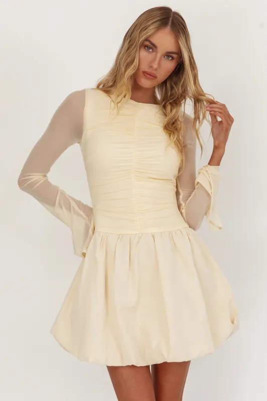 Elowin Long Sleeve Bubble Hem Mini Dress Cream sold by Selfie Leslie