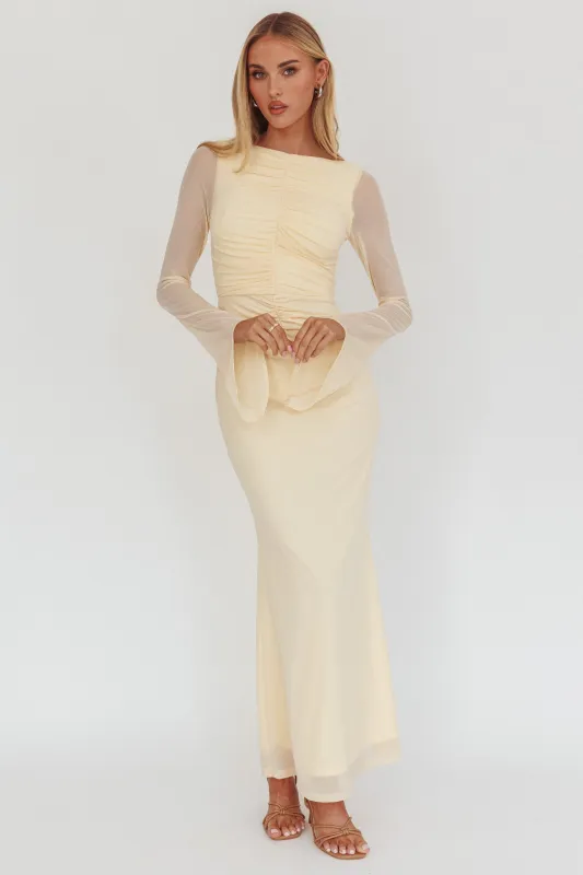 Luna Love Long Sleeve Mesh Maxi Dress Cream sold by Selfie Leslie