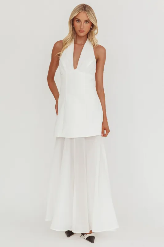 Opulent Halterneck Layered Maxi Dress White sold by Selfie Leslie