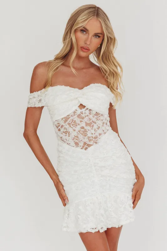 All The Lights Off-Shoulder Lace Mini Dress White sold by Selfie Leslie