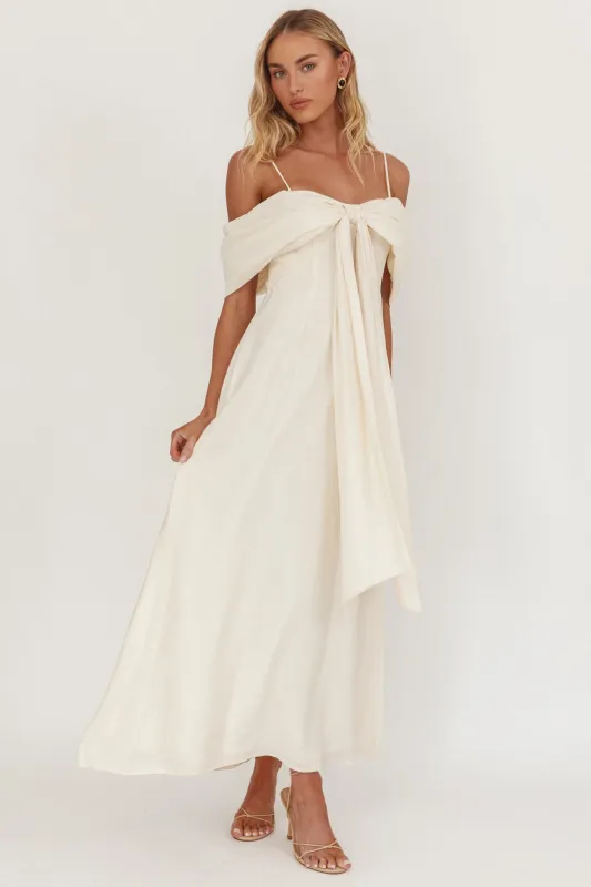 Lillibet Bow Tied Bust Midi Dress Cream sold by Selfie Leslie