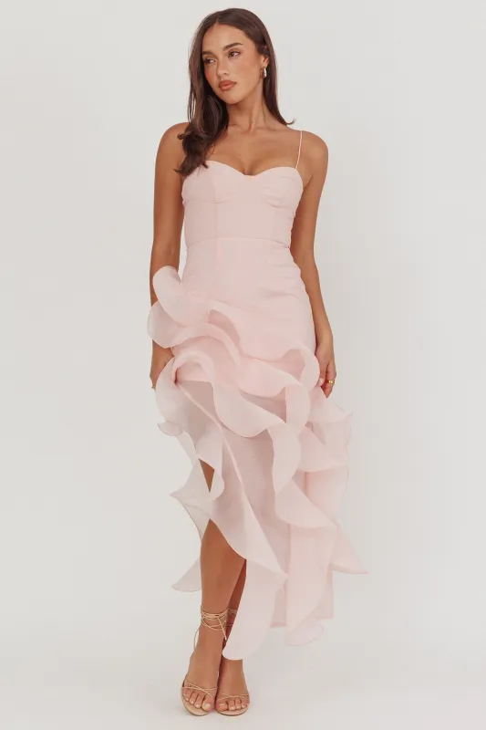 Charmayne Asymmetric Ruffle Trim Maxi Dress Pink sold by Selfie Leslie
