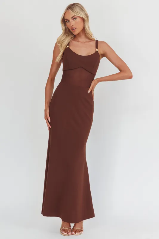 Shelbie Sheer Waist Maxi Dress Chocolate sold by Selfie Leslie