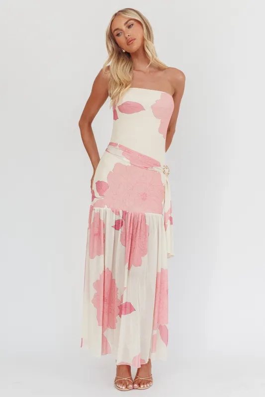 Antonella Strapless Waist Sash Maxi Dress Floral Pink sold by Selfie Leslie
