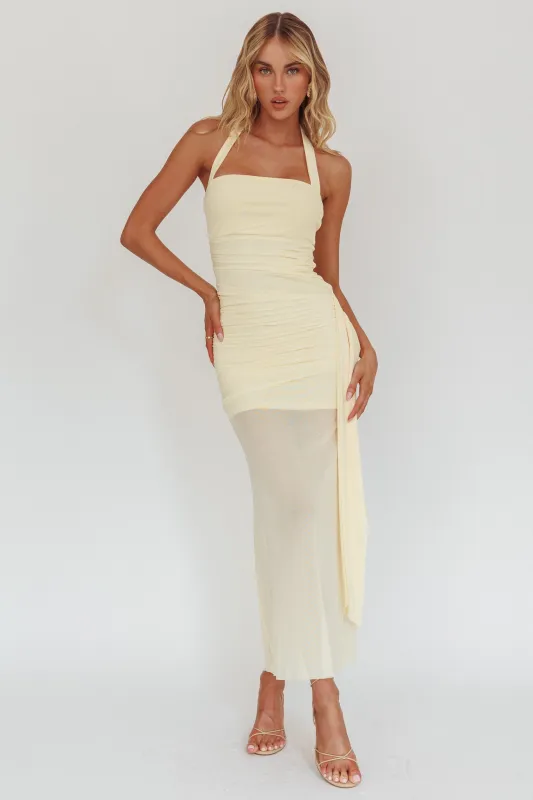 Rebekkah Halterneck Side Sash Maxi Dress Butter sold by Selfie Leslie