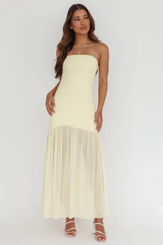 Wilma Sheer Hem Strapless Midi Dress Butter sold by Selfie Leslie