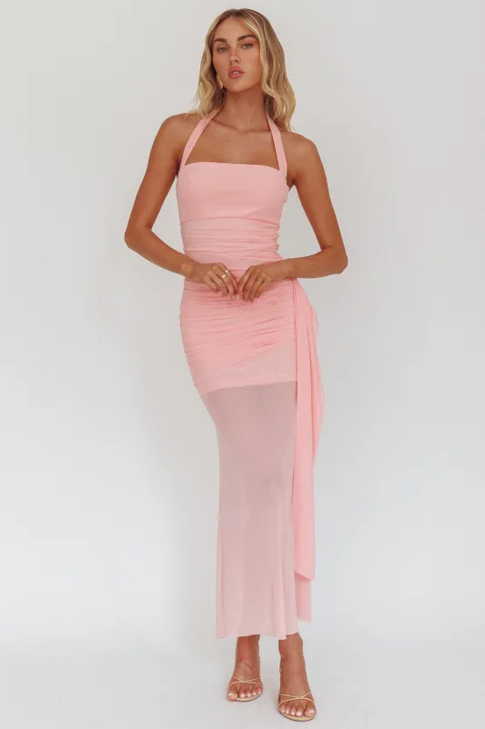 Rebekkah Halterneck Side Sash Maxi Dress Pink sold by Selfie Leslie