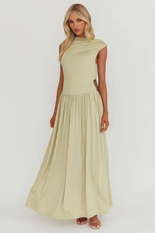 Dorothea High Cowl Open Back Maxi Dress Sage sold by Selfie Leslie