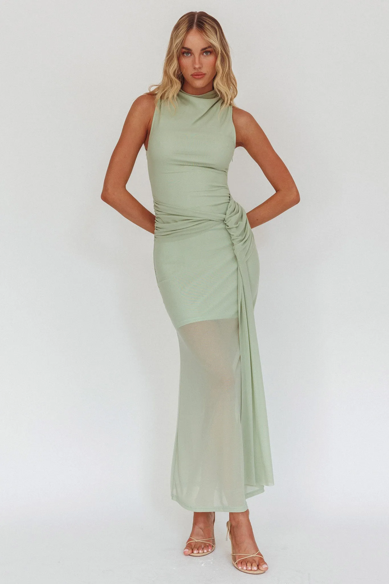 Girl's Night Waist Sash Maxi Dress Sage sold by Selfie Leslie product image thumbnail 4