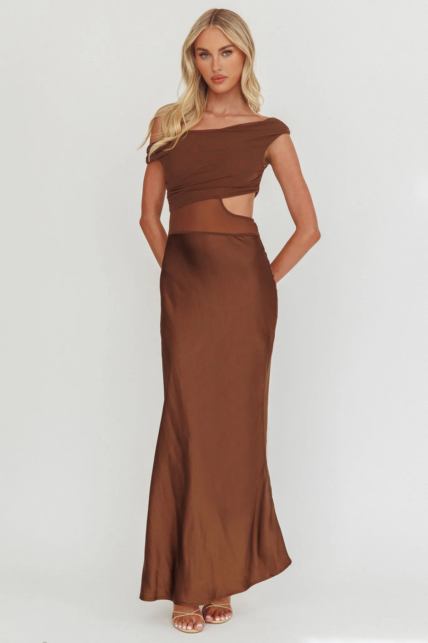 In Blooms Mesh Bodice Maxi Dress Chocolate sold by Selfie Leslie product image thumbnail 5