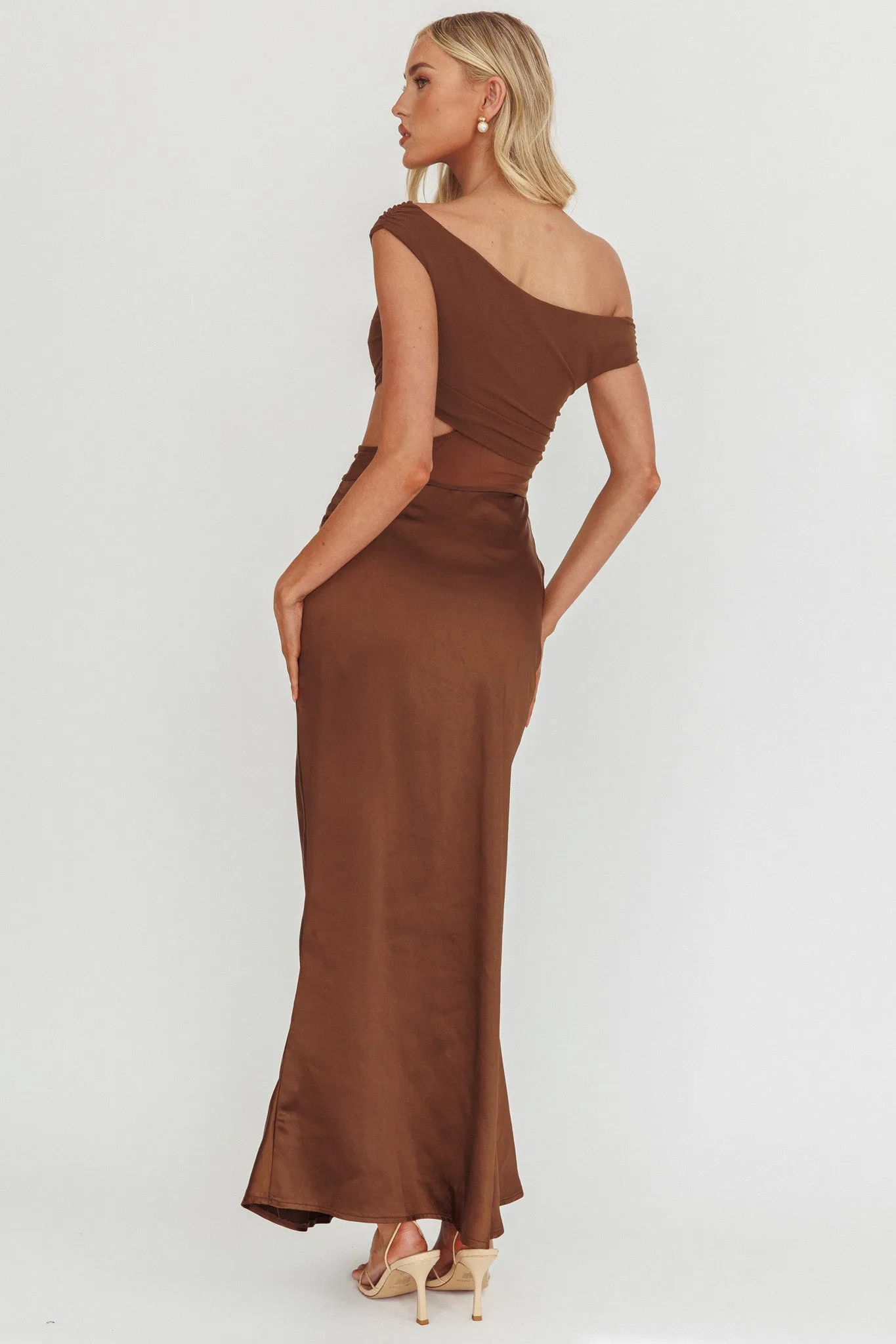 In Blooms Mesh Bodice Maxi Dress Chocolate sold by Selfie Leslie product image thumbnail 2