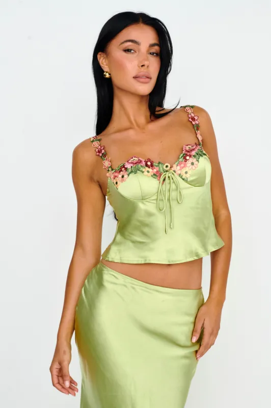 Rose Garden Floral Applique Cami Top Lime sold by Selfie Leslie