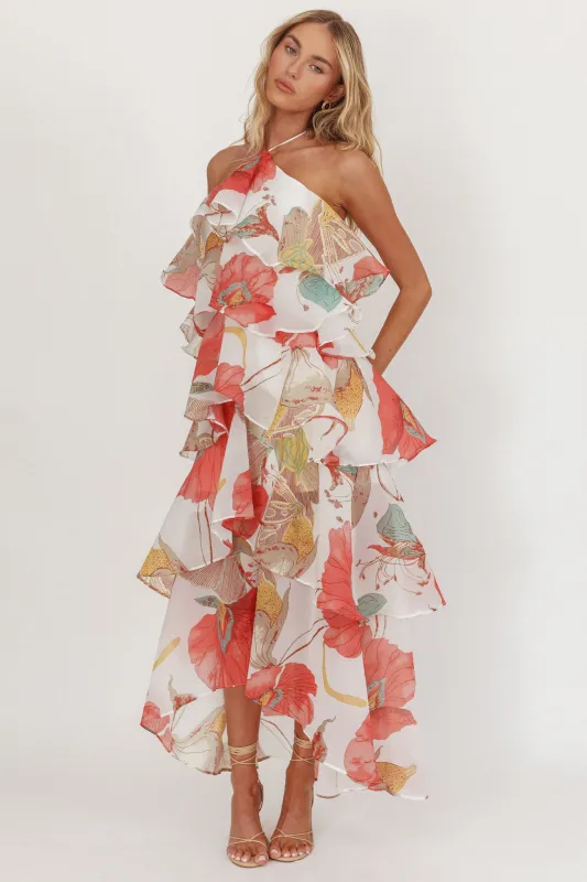 Darylyn Tiered Ruffle Maxi Dress Floral Red sold by Selfie Leslie