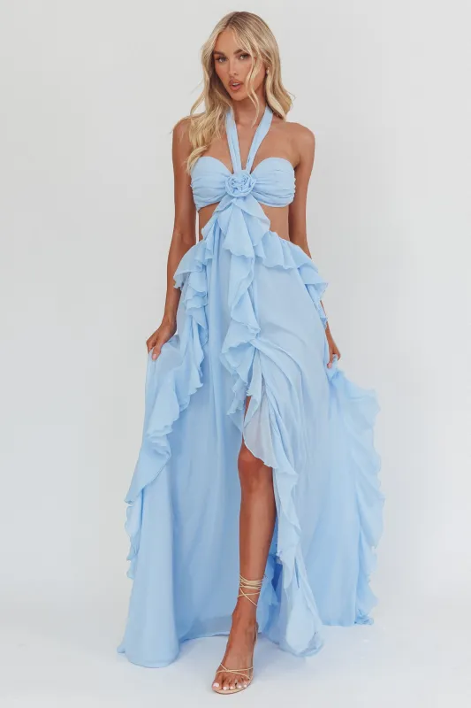 Santiago Cut-Out Ruffle Maxi Dress Ice Blue sold by Selfie Leslie
