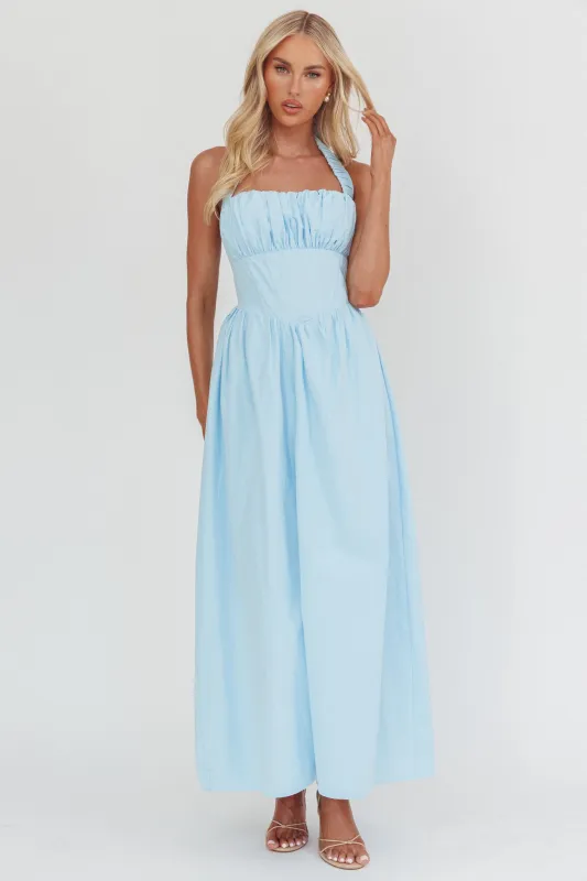 Irisa Elasticated Halter Maxi Dress Ice Blue sold by Selfie Leslie