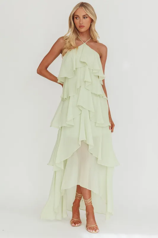 Darylyn Tiered Ruffle Maxi Dress Sage sold by Selfie Leslie