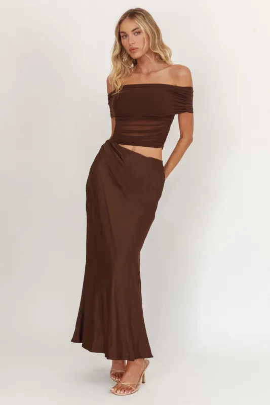 Lorely Off-Shoulder Midi Dress Chocolate sold by Selfie Leslie