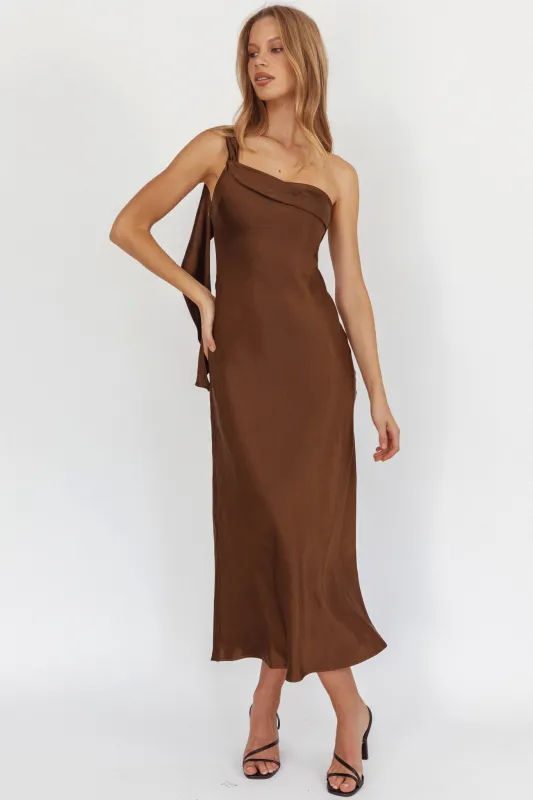 Carmel One-Shoulder Sash Maxi Dress Chocolate sold by Selfie Leslie