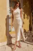 Italian Summer Tie Neck Midi Dress Champagne sold by Selfie Leslie