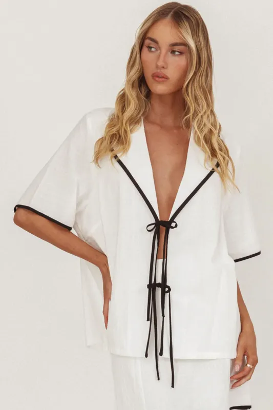 Caterina Tie-Front Top White sold by Selfie Leslie