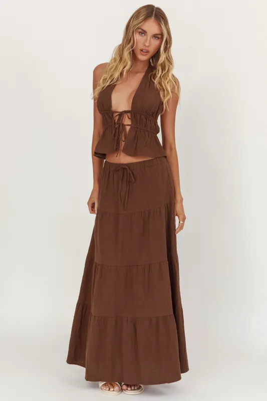 Under The Moons Tie Waist Maxi Skirt Cocoa sold by Selfie Leslie