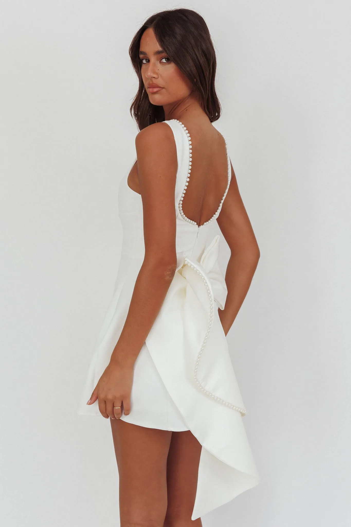 Opulent Pearl Trim Oversized Bow Mini Dress White sold by Selfie Leslie product image thumbnail 2