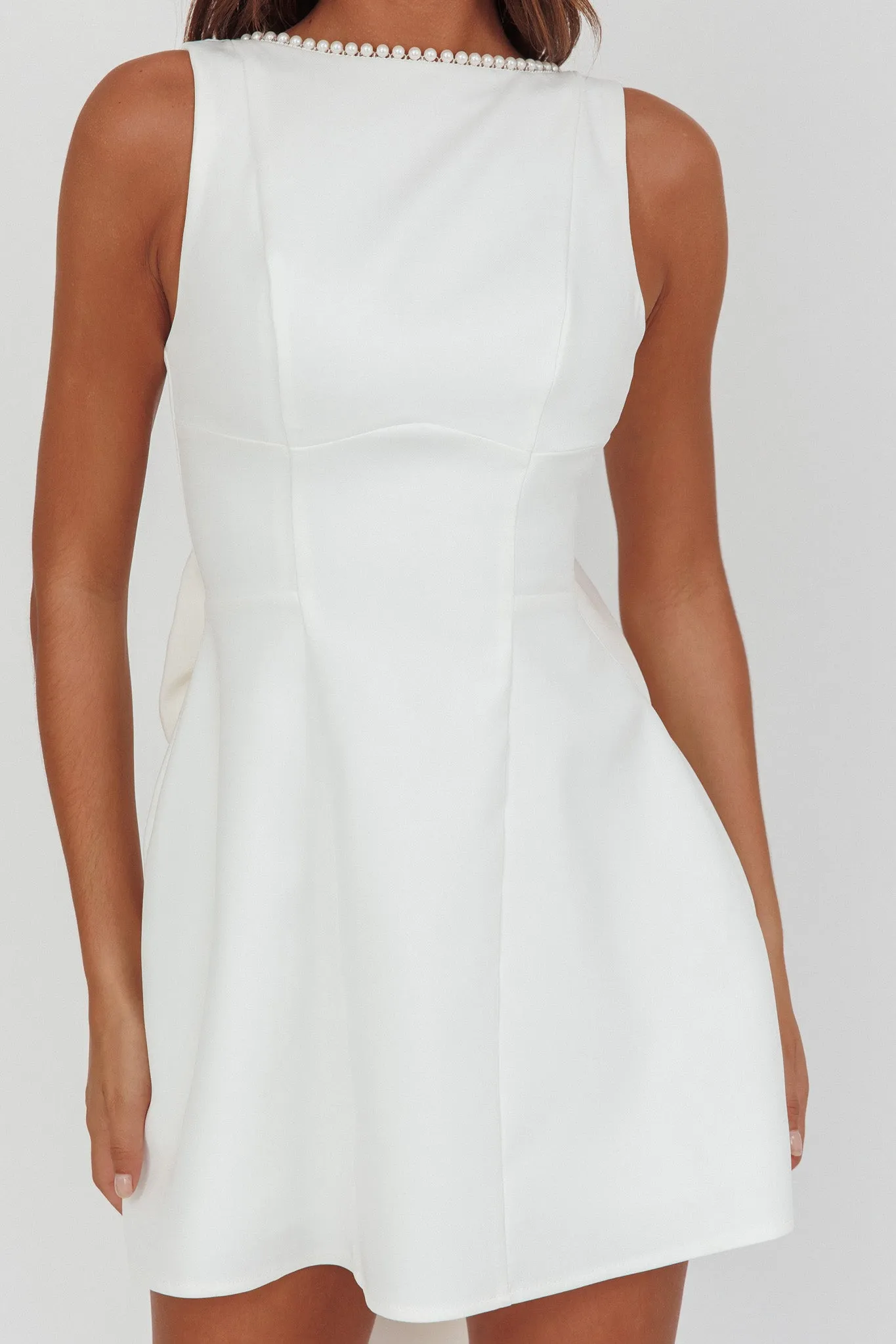 Opulent Pearl Trim Oversized Bow Mini Dress White sold by Selfie Leslie product image thumbnail 3