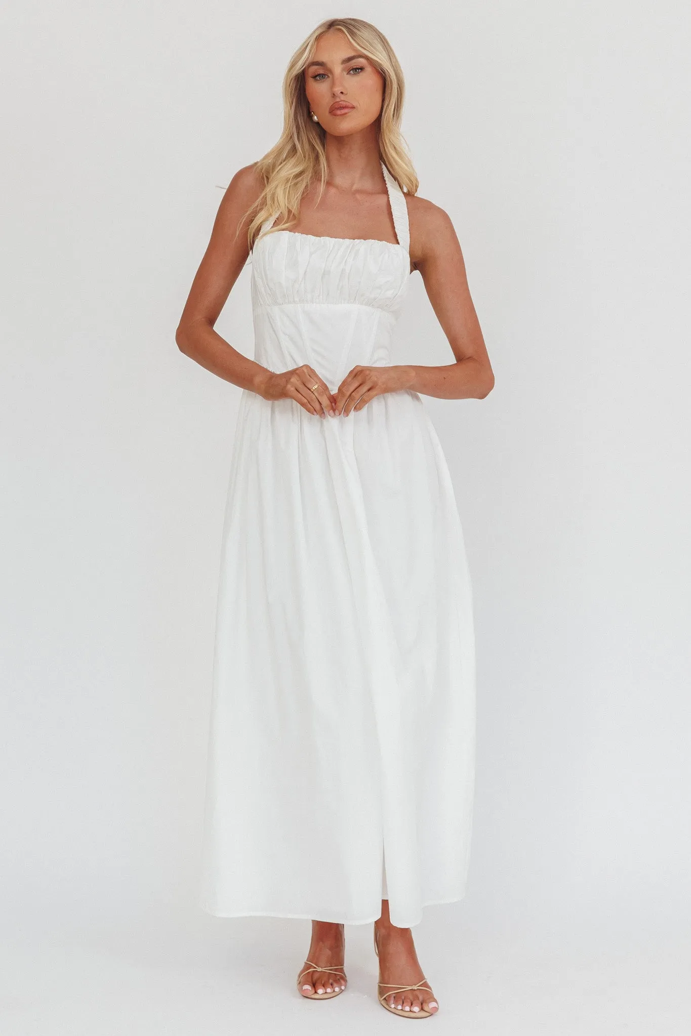 Irisa Elasticated Halter Maxi Dress White sold by Selfie Leslie product image thumbnail 5