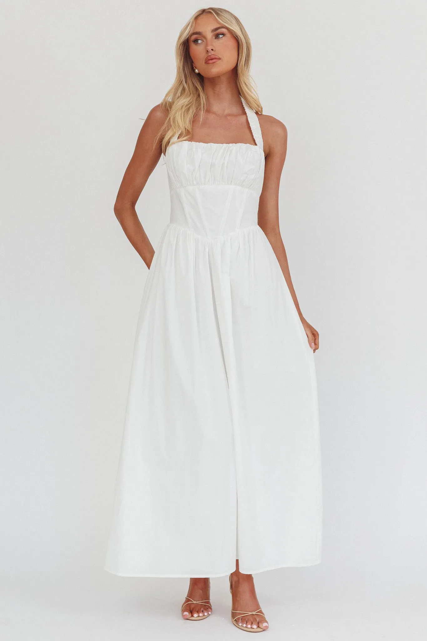 Irisa Elasticated Halter Maxi Dress White sold by Selfie Leslie product image thumbnail 4