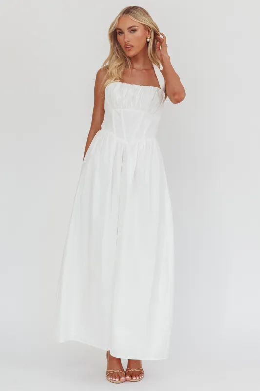 Irisa Elasticated Halter Maxi Dress White sold by Selfie Leslie