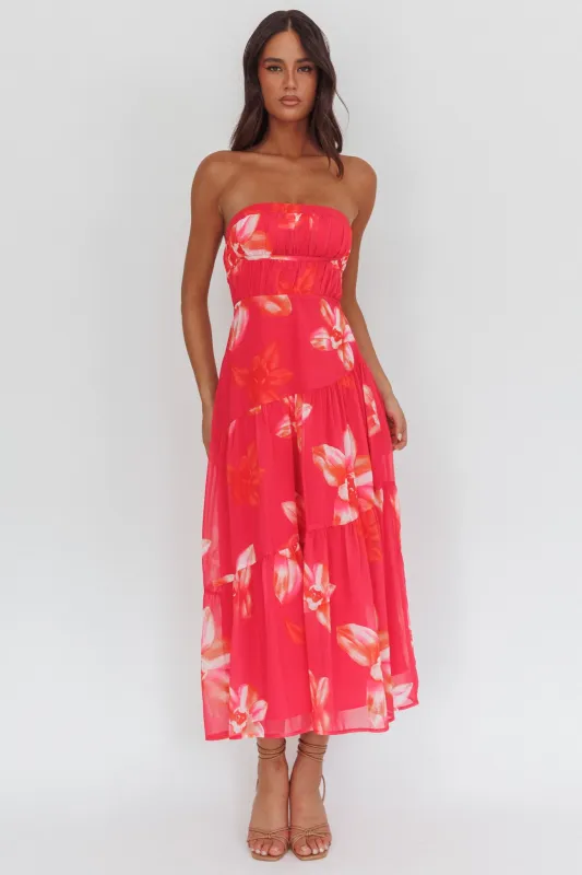 South Pacific Strapless Strappy Back Midi Length Floral Pink sold by Selfie Leslie